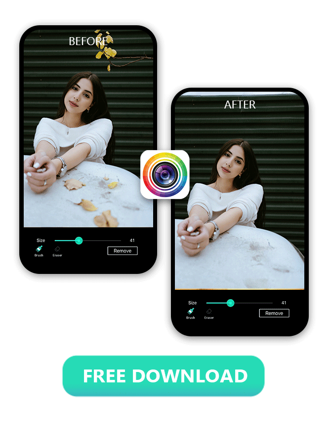 UI of removing leaves from a girl wearing a white dress photo with PhotoDirector